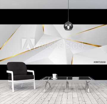 Picture of Abstract architectural background 3d illustration white and gold color modern geometric wallpaper can be used in cover design book design flyer website background or advertising